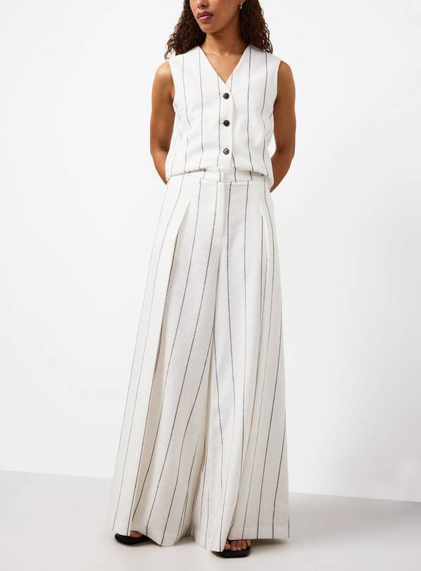 White Stripe Linen Blend Wide Leg Co-ord Trousers 12S